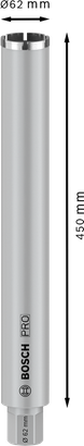 Bosch PRO Hohlbohrkrone nass 62x450 mm für präzises Bohren.