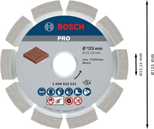 Bosch PRO Mörtel-Diamantscheibe 125 mm zum Schneiden von Ziegeln.