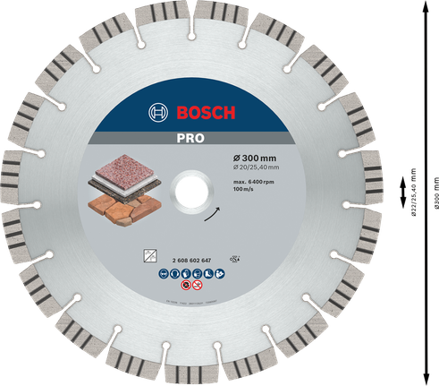 Bosch PRO Stone Diamantscheibe zum Schneiden von Stein, 300 mm.