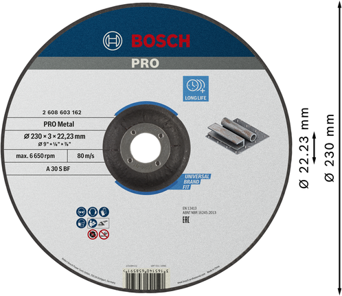 Bosch PRO Metal Bonded Trennscheibe 230 x 3 mm für Metall.
