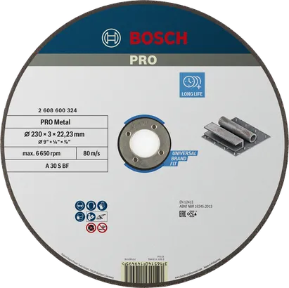 Bosch PRO Metall-Trennscheibe 230 mm, lange Lebensdauer.