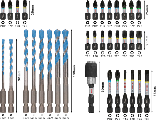 Bosch PRO Impact Mixed Set 35-tlg. mit Bohrer- und Schrauberbits.