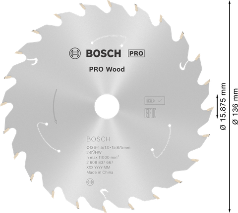 Bosch PRO Wood Kreissägeblatt 136 mm 24 Zähne.