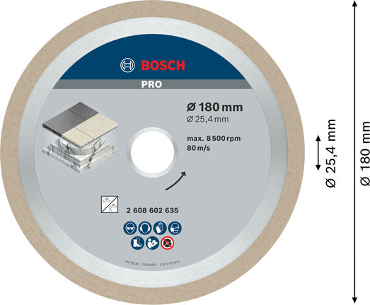 Bosch PRO Ceramic Diamantscheibe zum Fliesenschneiden, 180 mm.
