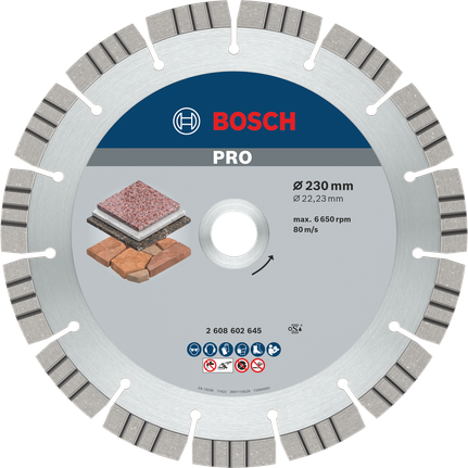 Bosch PRO Stone Diamantscheibe 230 mm zum Schneiden von Stein.