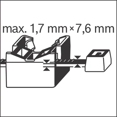 Abmessungen des Kabelbinderschlitzes.