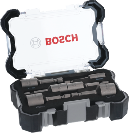 Bosch 6-teiliger Steckschlüsselsatz 6-13 mm im Aufbewahrungskoffer.