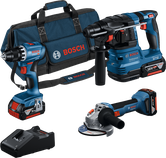 Bosch 18V 3 Werkzeugsatz GSR GWS GBH mit Ladegerät und Tasche.