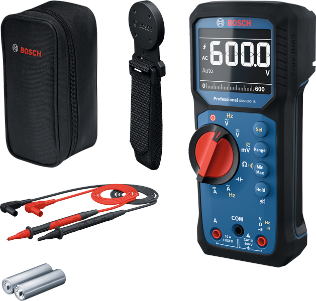Bosch GDM 600-15 Digitalmultimeter mit Zubehör.