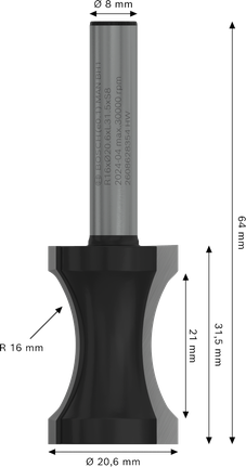 Bosch PRO Fräser Stabperle R16 Schaft 8 mm.