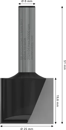 Bosch PRO Router-Geradfräser, zweischneidig, 25 mm Durchmesser.