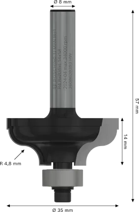 Bosch PRO Fräser Classical Roman Ogee R 4.8 Schaft 8 mm.