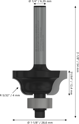 Bosch PRO Fräser Roman Ogee 1/4″ Schaft, R 5/32″.