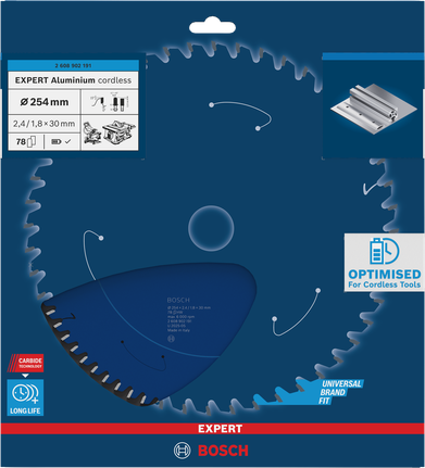 Bosch EXPERT Aluminium Akku-Sägeblatt 254×30 mm.