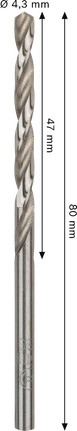 Bosch PRO Metal HSS-G 4,3 mm Spiralbohrer, 80 mm Länge.