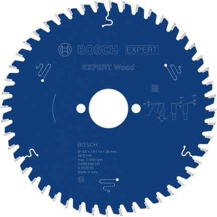 Bosch EXPERT Wood Kreissägeblatt, 165 mm, 48 Zähne.