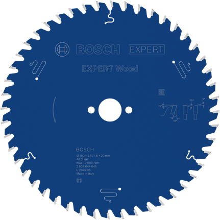 Bosch EXPERT Wood Kreissägeblatt 190 mm T48 für saubere Holzschnitte.