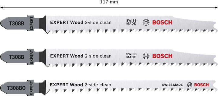 Bosch EXPERT Wood 2-Seiten-Sauber-Stichsägeblatt-Set, 3-teilig.