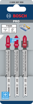 Bosch PRO Plastics T102H Stichsägeblätter für PVC und PMMA.