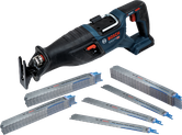 Bosch PRO Medium-Thick Metal RSB und GSA 18V-28 Säbelsäge mit Sägeblättern.