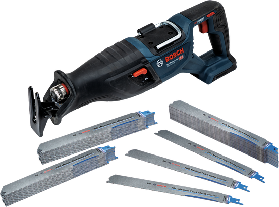 Bosch PRO Medium-Thick Metal RSB und GSA 18V-28 Säbelsäge mit Sägeblättern.