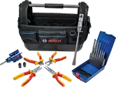 Bosch Elektriker-Set mit Bohrern, Zange und Werkzeugtasche.
