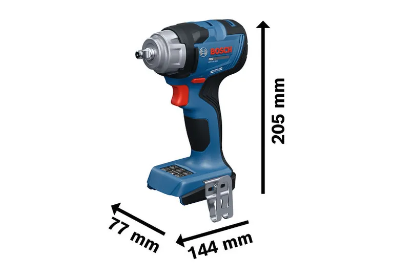 Bosch GDS18V-320 Akku-Schlagschrauber mit Abmessungen.