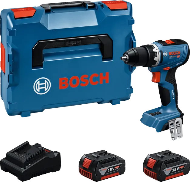 Bosch GSR 18V-65 Akku-Bohrschrauber-Set mit zwei Akkus.