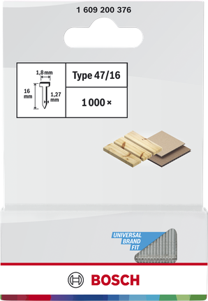 Bosch Nägel Typ 47/16 für die Holzbearbeitung, 16 mm Länge.