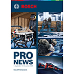 Bosch Professional Werkzeugbroschüre mit Bildern von Geräten und Handwerkern in Aktion.