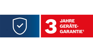 Logo mit blauer Shield-Ikone und rotem Text: "3 Jahre Geräteschutz".