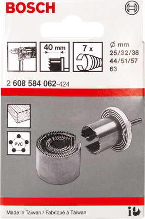 Coffret de 7 fraises à trous Bosch 25–67 mm.