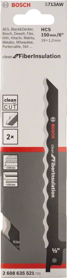 Lame de scie sauteuse Bosch S713AW pour isolation en fibre.