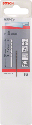 Foret à métaux Bosch HSS-Co 1 mm DIN 338.