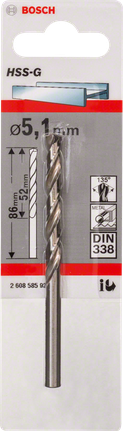Foret à métaux Bosch HSS-G 5,1 mm DIN 338.