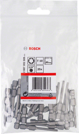 Lot de 25 embouts de tournevis Bosch T10 49 mm.