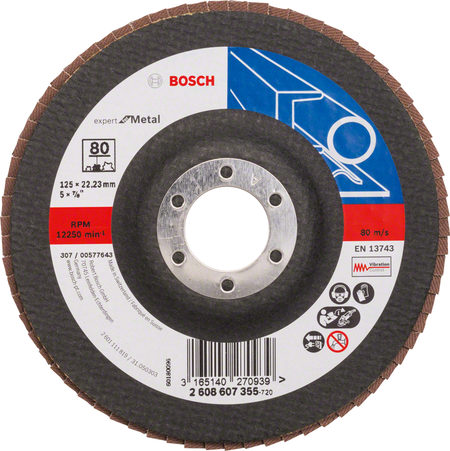 Disque à lamelles Bosch X551 pour métal, diamètre 125 mm, grain 80.