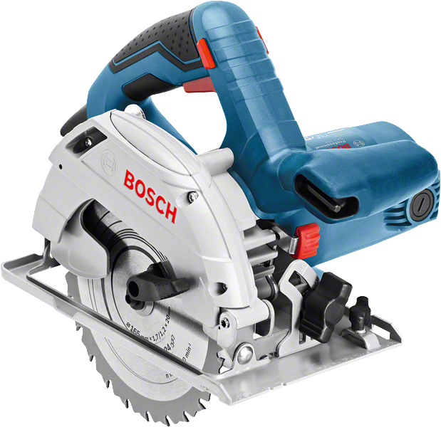 Scie circulaire sans fil Bosch GKS 165 avec poignée ergonomique.