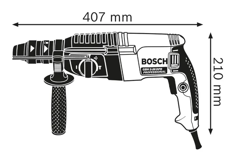 Dimensions du marteau perforateur.