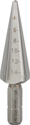 Foret conique pour tôle Bosch à tige hexagonale 3-14 mm.