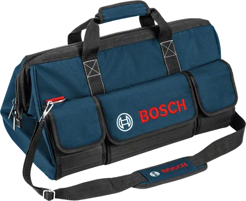 Sac à outils Bosch avec bandoulière et poches avant.