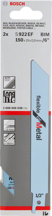 Lame de scie flexible Bosch S922EF pour la découpe des métaux, 150 mm.