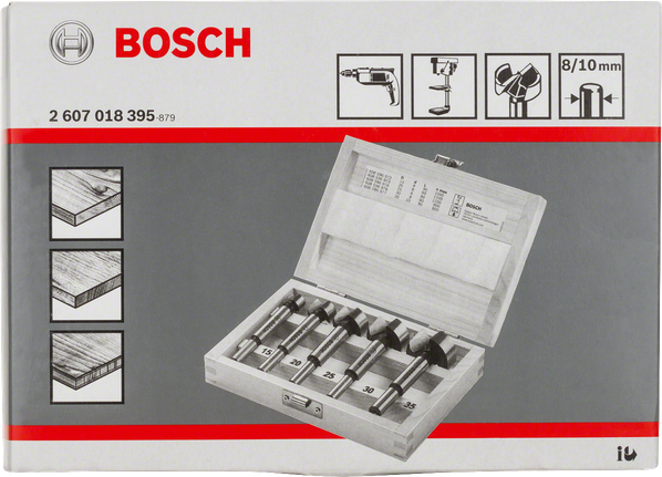 Coffret de 5 forets Forstner Bosch en boîte en bois.