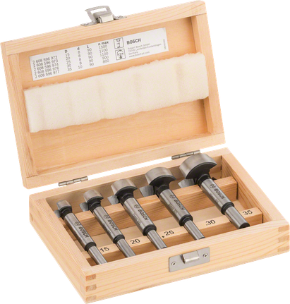 Coffret de 5 forets Forstner Bosch en boîte en bois.