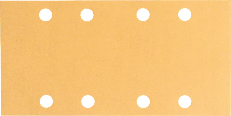 Feuille abrasive Bosch avec huit trous d'extraction de poussière.