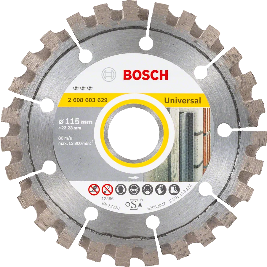 Disque de coupe diamanté universel Bosch pour meuleuses d'angle de 115 mm.