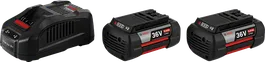 Kit de démarrage de batterie Bosch 36V avec chargeur et deux batteries.