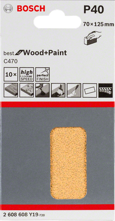 Feuilles abrasives Bosch C470 P40 70 × 125 mm, paquet de 10.