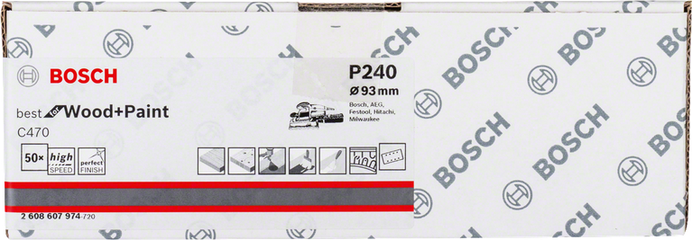 Feuilles abrasives Bosch C470 P240 93 mm, paquet de 50.