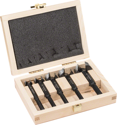 Jeu de 5 forets Forstner Bosch dans un coffret en bois.